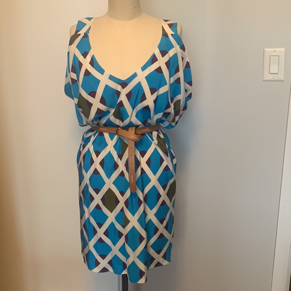 Tibi 100% silk dress blue multi print size 6